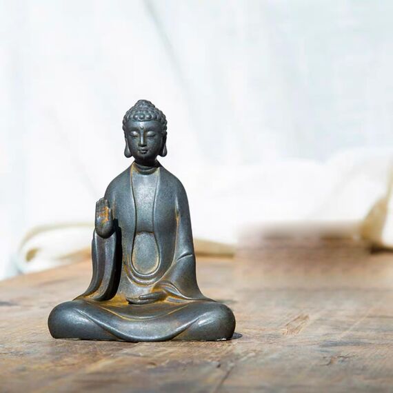 Daisylily Buddha-Statue ohne Gesicht, massives Gusseisen, für Innen- und Außenbereich, Zen-Dekoration für Meditation und spirituellen Raum
