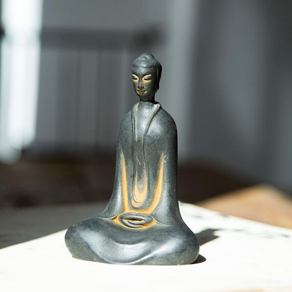 Daisylily Buddha-Statue, Gesichtslose Buddha-Statue, massives Gusseisen, Indoor/Outdoor, Zen-Dekor für Meditation und spirituellen Raum