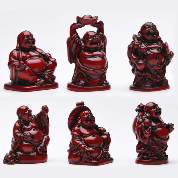 Brabud Lachender Buddha-Figuren, Kunstharz, 5,1 cm, Rot, 6 Stück
