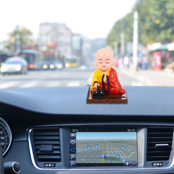 FAVOMOTO Kleiner Mönch Figur Solar Kopf Spielzeug Lustiges Auto Schütteln Kopf Spielzeug Chinesischer kleiner Buddha Mönch Statue Auto Armaturenbrett Ornament Home Dekorationen