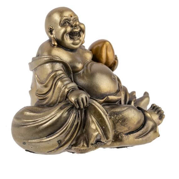 lachineuse - Sitzende lachende Buddha-Statue - 10 cm große Buddha-Statue aus Bronze - Chinesisches Deko-Objekt für Inneneinrichtung, Wohnzimmer, Büro - China Asien Geschenkidee