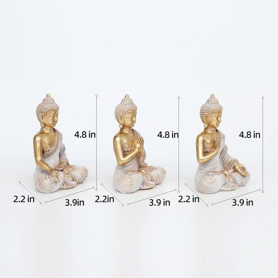 Buddha-Statue für Heimdekoration, Gold, 10,9 cm, Set mit 3 kleinen Buddha-Statuen für Zen-Dekoration, Tisch, Schreibtisch, spirituelle Dekoration, Buddha-Dekoration für Wohnzimmer, Innenbereich