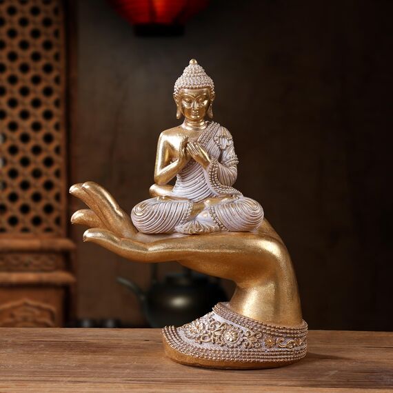 Buddha-Statue für Heimdekoration, goldfarben, 22,1 cm, Buddha-Statuen für Zen-Dekor, Buddha-Statue, groß für spirituelle Buddha-Dekoration für Wohnzimmer, Buddha, Geschenk für Entspannung, Meditation