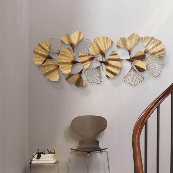 Dekoleidenschaft 3D Wandbild Ginkgo aus Metall in gold, 132x60 cm, Wanddeko, Wandschmuck