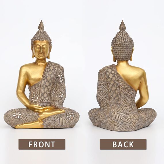 Buddha-Statue für Wohnkultur Gold 31.5 cm,Buddha-Statuen für Zen-Dekor,Spirituelle Dekor-Buddha-Dekor für Wohnzimmer-Buda,Budda,Innen-Buddha-Geschenk für Entspannung, Meditation oder Schrein ..