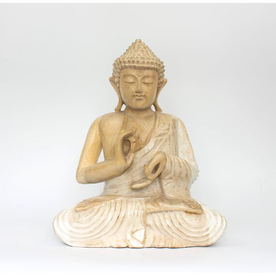 G6 Collection Buddha-Statue, sitzend, aus Holz, handgefertigt, meditierend, handgefertigt, traditionell, modern, zeitgenössisch, orientalisches Dekor, 30,5 cm hoch, weiß gewaschen, 30,5 cm