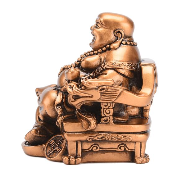 Chinesische Kunsthandwerk, Kunstharz, lachender Buddha, sitzend auf Drachen-Stuhl Skulptur Reichtum Glücksstatue Heimdekoration Geschenk