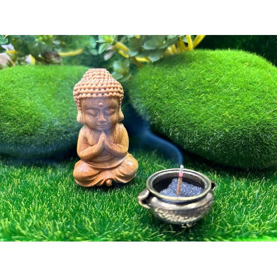 DMtse Buddha-Statue, handgeschnitzt, Naturholz, religiöse, buddhistische Buddha-Skulptur