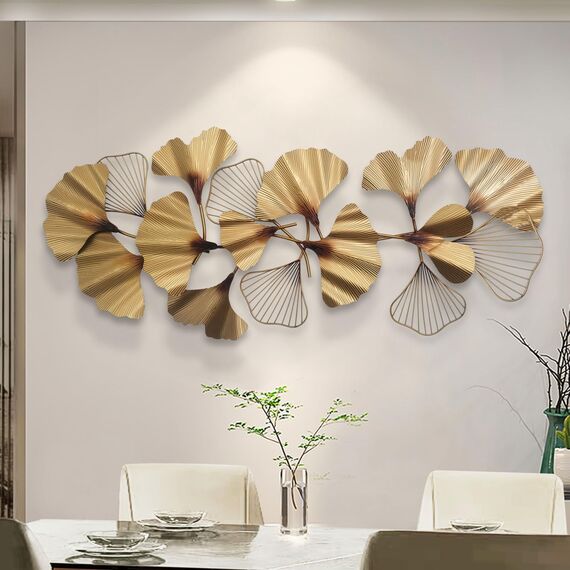 Dekoleidenschaft 3D Wandbild Ginkgo aus Metall in gold, 132x60 cm, Wanddeko, Wandschmuck