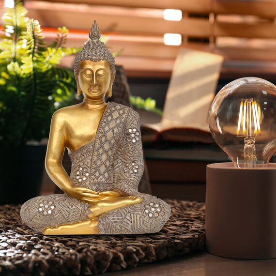Buddha-Statue für Wohnkultur Gold 31.5 cm,Buddha-Statuen für Zen-Dekor,Spirituelle Dekor-Buddha-Dekor für Wohnzimmer-Buda,Budda,Innen-Buddha-Geschenk für Entspannung, Meditation oder Schrein ..