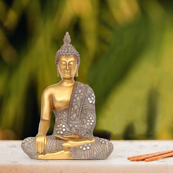 Suoedd Buddha-Statue für Heimdekoration – Gold 26,4 cm – Buddha-Statuen für Zen-Dekor – spirituelle Dekoration – Geschenk für den Innenbereich