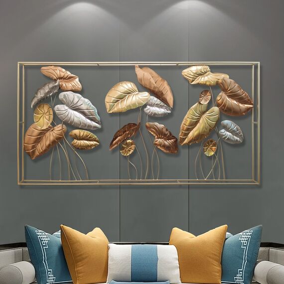 Dekoleidenschaft 3D Wandbild Blätter aus Metall in gold/silber/bronze, 135x69 cm, Wanddeko, Wandschmuck