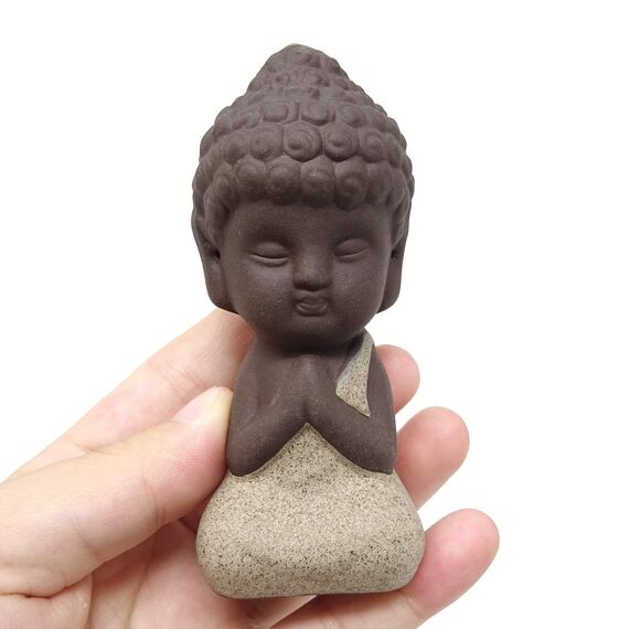 Honbay Niedliche kleine Keramik-Buddha-Statuen, Mönch-Figuren, Skulpturen für den Außenbereich, Heimdekoration, 4 Stück