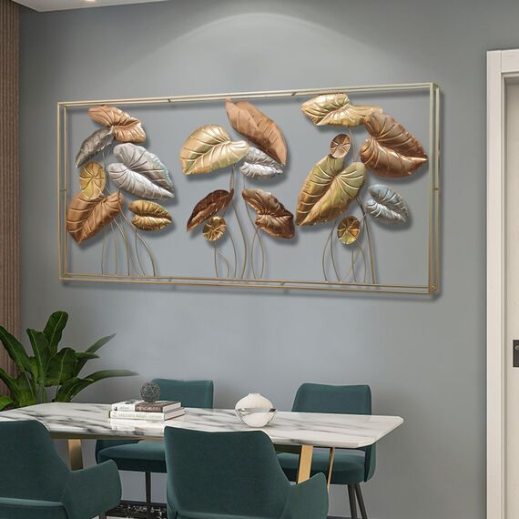 Dekoleidenschaft 3D Wandbild Blätter aus Metall in gold/silber/bronze, 135x69 cm, Wanddeko, Wandschmuck