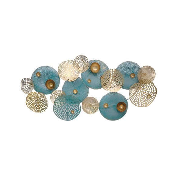 Dekoleidenschaft 3D Wandbild Lotus aus Metall in gold/türkis, 125x60 cm, Wanddeko, Wandschmuck
