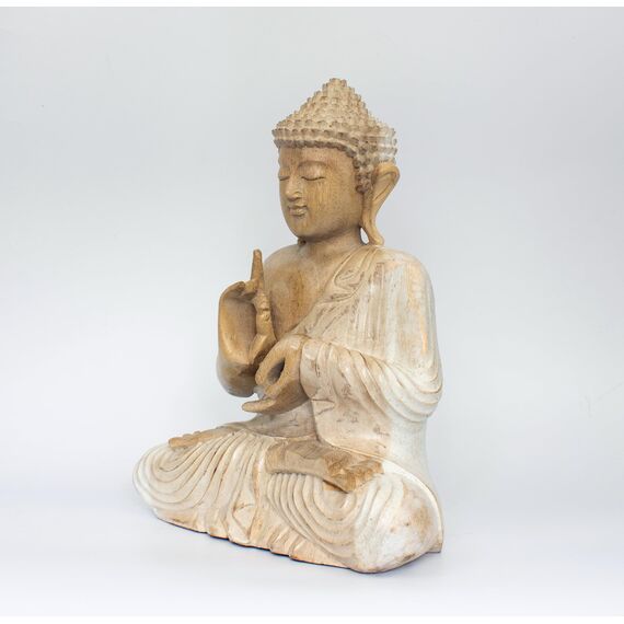 G6 Collection Buddha-Statue, sitzend, aus Holz, handgefertigt, meditierend, handgefertigt, traditionell, modern, zeitgenössisch, orientalisches Dekor, 30,5 cm hoch, weiß gewaschen, 30,5 cm