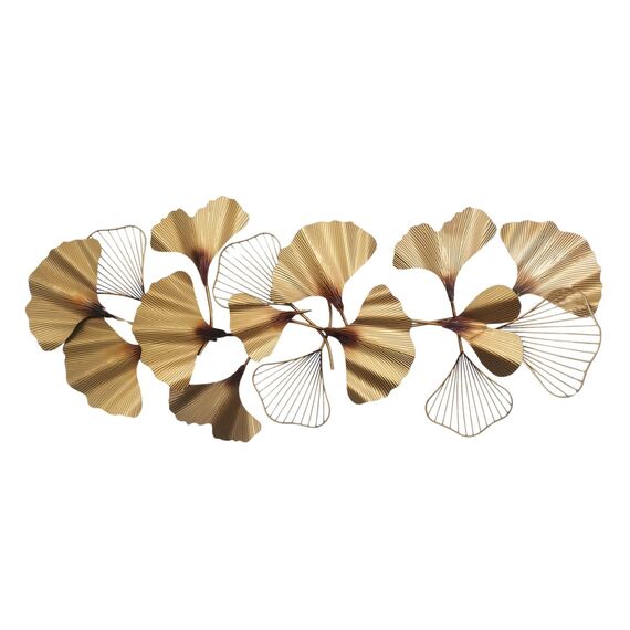 Dekoleidenschaft 3D Wandbild Ginkgo aus Metall in gold, 132x60 cm, Wanddeko, Wandschmuck