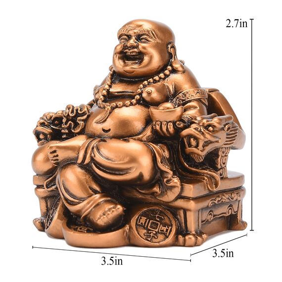 Chinesische Kunsthandwerk, Kunstharz, lachender Buddha, sitzend auf Drachen-Stuhl Skulptur Reichtum Glücksstatue Heimdekoration Geschenk