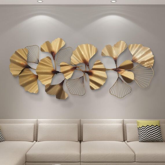 Dekoleidenschaft 3D Wandbild Ginkgo aus Metall in gold, 132x60 cm, Wanddeko, Wandschmuck