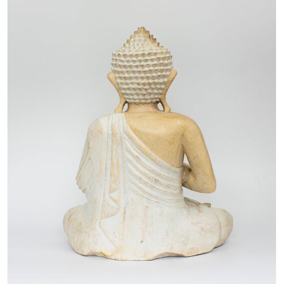 G6 Collection Buddha-Statue, sitzend, aus Holz, handgefertigt, meditierend, handgefertigt, traditionell, modern, zeitgenössisch, orientalisches Dekor, 30,5 cm hoch, weiß gewaschen, 30,5 cm