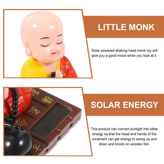 FAVOMOTO Kleiner Mönch Figur Solar Kopf Spielzeug Lustiges Auto Schütteln Kopf Spielzeug Chinesischer kleiner Buddha Mönch Statue Auto Armaturenbrett Ornament Home Dekorationen