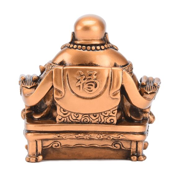 Chinesische Kunsthandwerk, Kunstharz, lachender Buddha, sitzend auf Drachen-Stuhl Skulptur Reichtum Glücksstatue Heimdekoration Geschenk