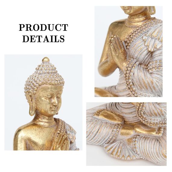 Buddha-Statue für Heimdekoration, Gold, 10,9 cm, Set mit 3 kleinen Buddha-Statuen für Zen-Dekoration, Tisch, Schreibtisch, spirituelle Dekoration, Buddha-Dekoration für Wohnzimmer, Innenbereich