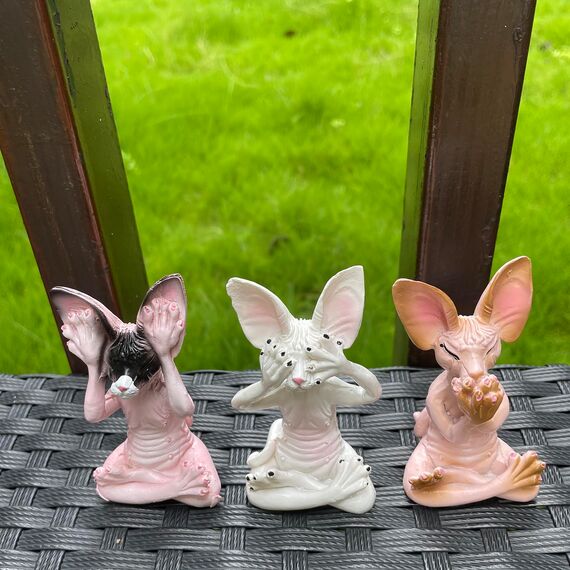 JARPSIRY QIANSHENG Set von 3 Weisen Sphynx Katzenstatue See Hear Speak No Evil Zen Meditation Yoga Katzen Figur Buddha Katzen Skulpturen 3,3" hohe Regalsitter
