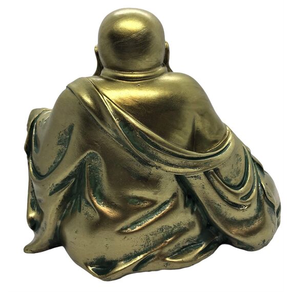 Lachende Buddha Statue für Wohnkultur - Gold Antik Stil Buddah Statut - Glückliche Buddha Statuen für Reichtum, Fülle - Lächelnde, sitzende Buddha-Skulptur - Großer Bauch Golden Buddha Statue