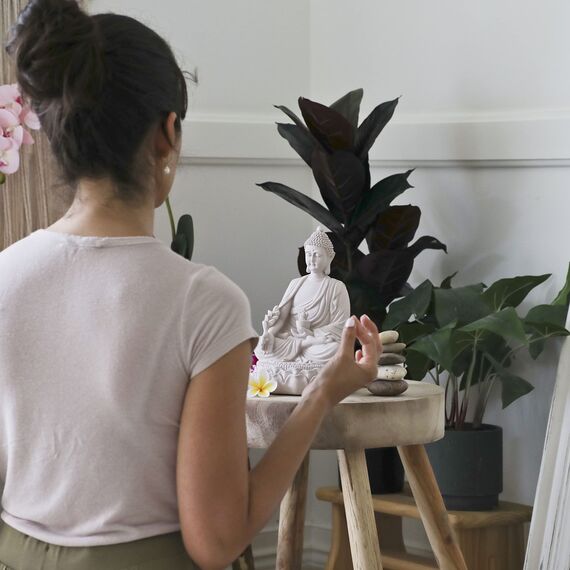 ENSO Buddha-Statue, heilende Medizin, 25,4 cm, Heimdekoration für Meditation, Altartisch, Yoga-Raum und Zen-Garten, weißes Kunstharz, Buddha-Kopf-Figur, Dekoration, restauratives Geschenk der