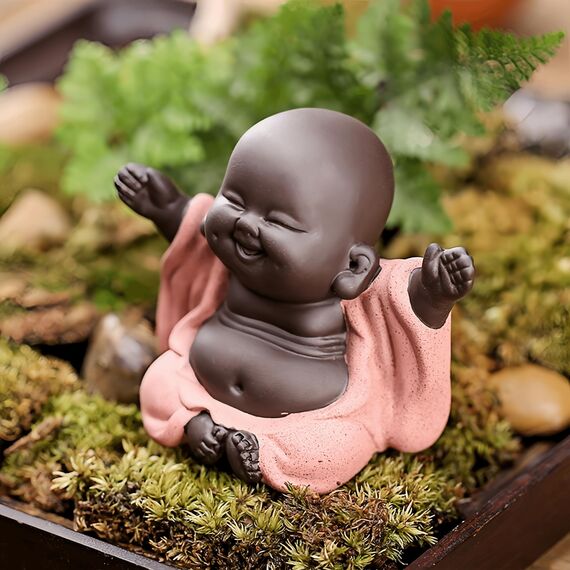 EVECILOO Maitreya-Statue aus Ton, lachender Buddha – Happy Baby Buddha Mönch Figur für Büro, Schreibtisch, Mini-Statue, Tee-Ornamente, Heimdekoration (Stil B)