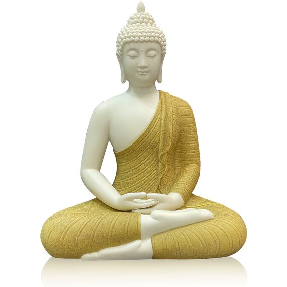 Houlu 30,5 cm Keramik-Buddha-Statue, sitzender Buddha, meditierend, sitzend, Buddha-Figur für Zuhause, Büro, Garten, Innen/Außen – Gelb