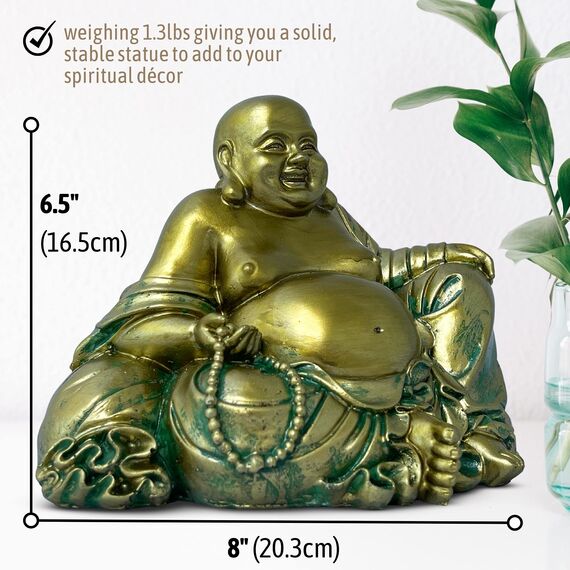 Lachende Buddha Statue für Wohnkultur - Gold Antik Stil Buddah Statut - Glückliche Buddha Statuen für Reichtum, Fülle - Lächelnde, sitzende Buddha-Skulptur - Großer Bauch Golden Buddha Statue