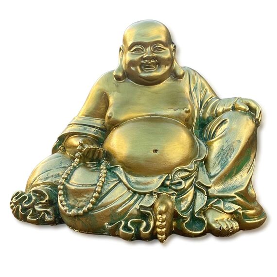 Lachende Buddha Statue für Wohnkultur - Gold Antik Stil Buddah Statut - Glückliche Buddha Statuen für Reichtum, Fülle - Lächelnde, sitzende Buddha-Skulptur - Großer Bauch Golden Buddha Statue