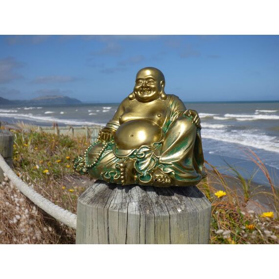 Lachende Buddha Statue für Wohnkultur - Gold Antik Stil Buddah Statut - Glückliche Buddha Statuen für Reichtum, Fülle - Lächelnde, sitzende Buddha-Skulptur - Großer Bauch Golden Buddha Statue