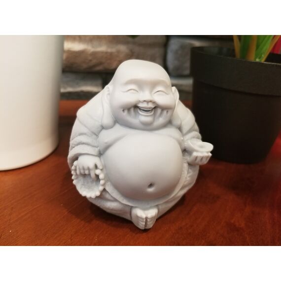 Buddha-Statue, lachender Buddha, 7,6 cm, aus Poly-Marmor, Premium-Qualität, Buddha-Dekor, Grau