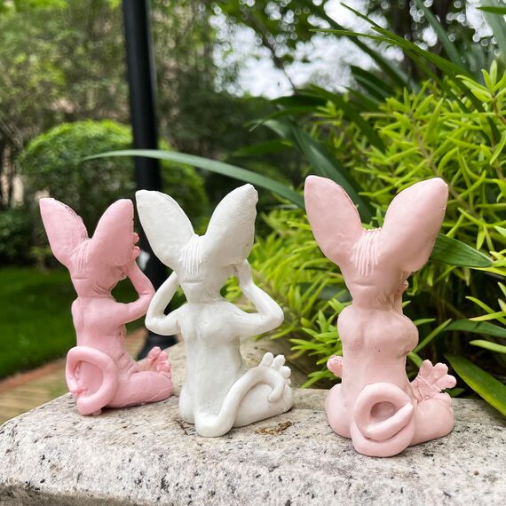 JARPSIRY QIANSHENG Set von 3 Weisen Sphynx Katzenstatue See Hear Speak No Evil Zen Meditation Yoga Katzen Figur Buddha Katzen Skulpturen 3,3" hohe Regalsitter