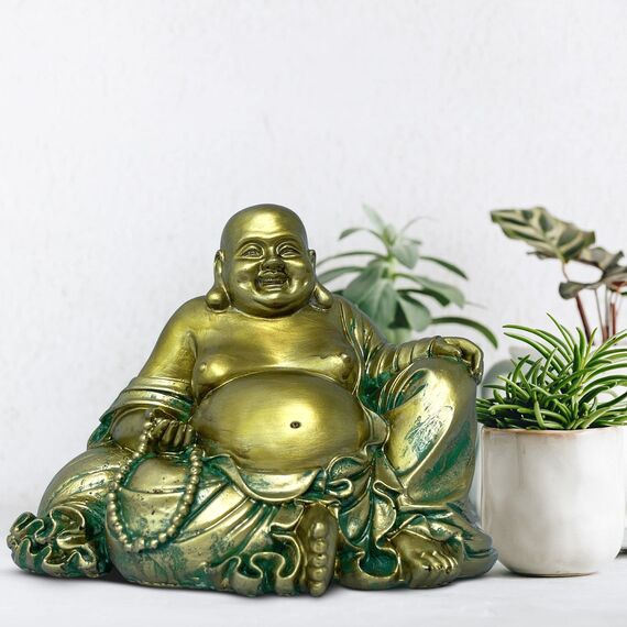Lachende Buddha Statue für Wohnkultur - Gold Antik Stil Buddah Statut - Glückliche Buddha Statuen für Reichtum, Fülle - Lächelnde, sitzende Buddha-Skulptur - Großer Bauch Golden Buddha Statue