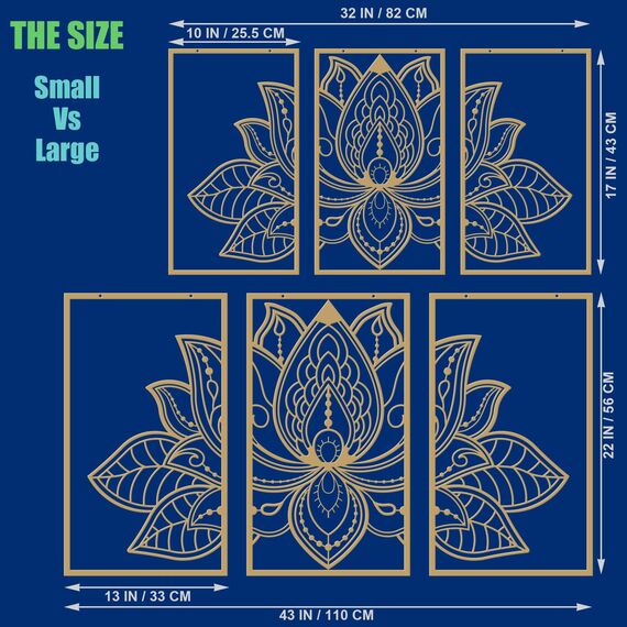 Resama 3 Pcs Lotusblume Wandkunst Dekor Metall Mandala Wanddekoration Einzigartige Lotusblume Wandkunst für Wohnzimmer, Schlafzimmer, Büro und Yoga Raum hängende Dekoration (Gold, groß)