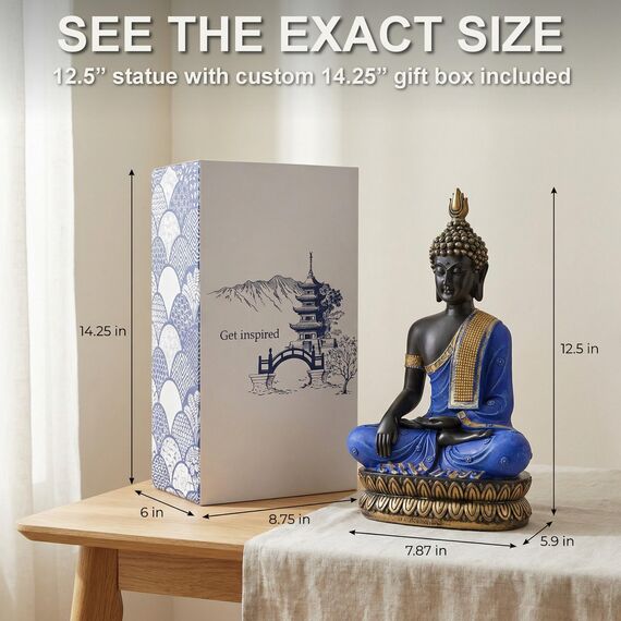 25DOL Buddha Statues for Home. 13" Buddha Statue (The Moment of Enlightenment). Collectibles and Figurines, Meditation Decor, Spiritual Living Room Decor, Yoga Zen Decor, Hindu and East Asian Décor