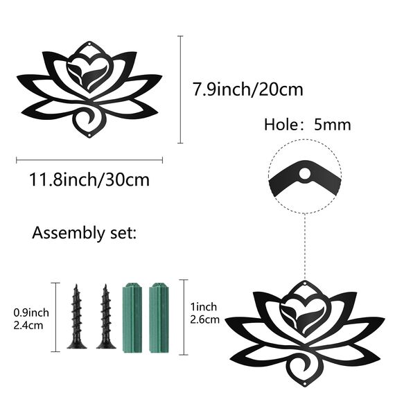 CREATCABIN Lotus Metall Wandkunst Dekor Schwarz Wandbehang Dekor Eisen Wandkunst Silhouette Skulptur Dekoration Schild Ausgehöhlt Minimalistisches Ornament Für Yoga Garten Zuhause Balkon Innen 30x23cm