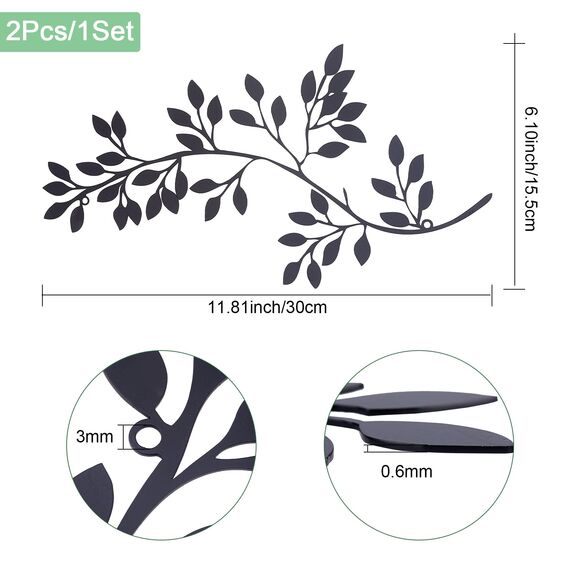 CREATCABIN 2 Stück Metall Baum Blatt Wanddekoration Weinrebe Olivenzweig Blatt Wandkunst Behänge Eisen Schwarz Geschenk Dekorationen Für Drinnen Und Draußen Schlafzimmer Wohnzimmer 11.81 x 6.10(1) cm