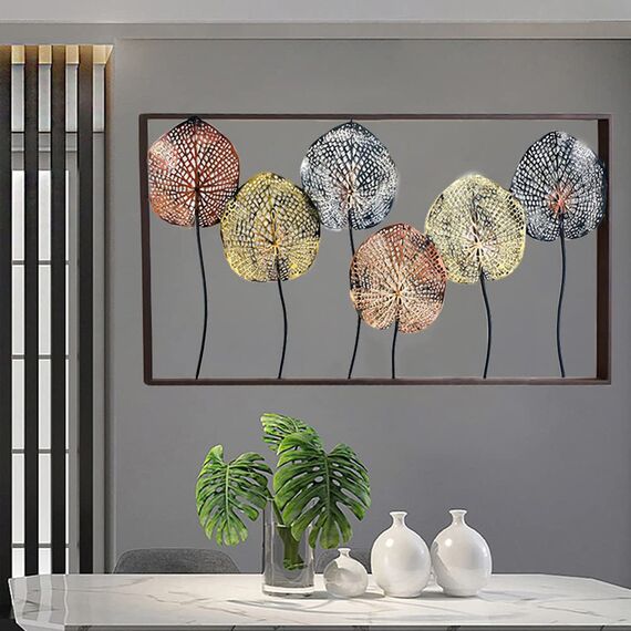 uyoyous Wandbilder metall Lotus Blätter 3D Wanddekoration Hintergrund Wanddeko Metall Blätter Dekoration Wandbehang für Wohnzimmer Schlafzimmer 100 x 50 cm