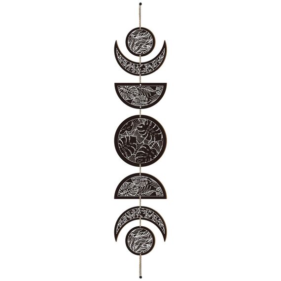 CREATCABIN 7 Stück Mondphasen-Wandbehang Boho-Dekor Holzwandkunst Hexendekor Rustikales Schwarzes Holz Bauernhausschild Dekorativ Für Galerie Ornament Wohnung Bar Wohnzimmer 6.3 x 37.1(1) cm (Blatt)