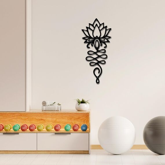 Lotusblüte Wanddekoration - Schwarzes Metall Yoga Wandkunst mit Lotus-Design, spirituelle Wohnkultur Skulptur für Meditationsräume, Wohnzimmer, Schlafzimmer, Büro