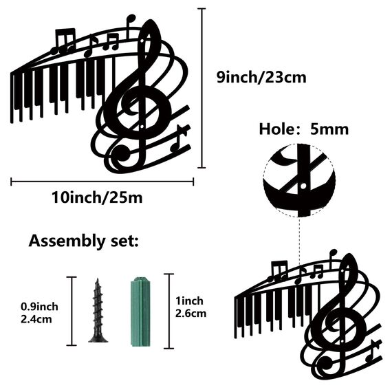 CREATCABIN Metall-Wandkunst,Musiknoten-Dekoration,Musiknoten-Wandbehang,Plaketten,Ornament,Eisen-Wandkunst,Skulptur-Schild Für Drinnen Zuhause,Wohnzimmer,Balkon,Garten,Büro,Dekoration,Geschenk,29x13cm