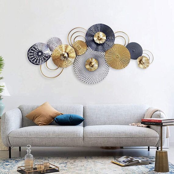 STZYY 3D Wandbild Wohnzimmer''Lotus'' aus Metall, Handgemachte Moderne Wanddeko Metall, Luxus Wandskulptur Metall, Perfekte Runde Wandschmuck für Arbeitszimmer/Schlafzimme(Size:122x56 cm), Gold