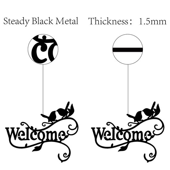 CREATCABIN Willkommens-Wandkunst Aus Metall Vögel Auf Zweig Dekoration Wandbehang Silhouette Skulptur Ornament Eisenschild Für Drinnen Und Draußen Zuhause Wohnzimmer Küche Garten Büro Dekoration