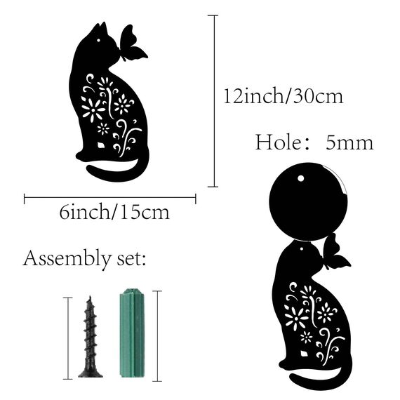 CREATCABIN Katze Metall Wandkunst Tier Schmetterling Dekor Wandbehang Silhouette Skulptur Ornamente Eisenschild Für Drinnen Und Draußen Zuhause Wohnzimmer Küche Garten Büro Dekoration Geschenk