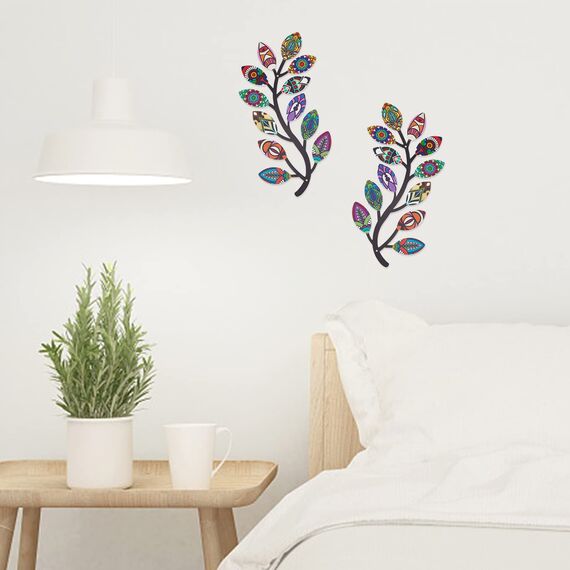 CREATCABIN 2 Stück Baumblatt Wandkunst Weinrebe Olivenzweig Wanddekoration Rustikale Skulptur Aufhängen Eisen Für Zuhause Indoor Outdoor Bauernhaus Badezimmer Wohnzimmer Büro Garten Küche Dekorationen